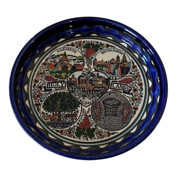 Holy Land Ceramic Serving Bowl Jerusalem Nazareth Bethlehem Israel Souvenir Tray - Picture 2 of 3